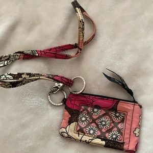 Used Vera Bradley Mocha Rouge ID Holder and Lanyard